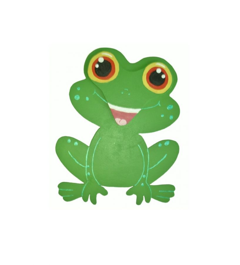 Pancarte murale en bois forme grenouille style manga chibi.