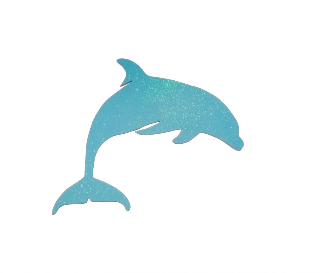 Pancarte mural ou de porte en bois model : dauphin 31x28 cm turquoise a paillette