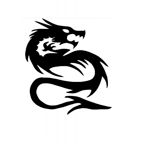 Pancarte murale en bois motif dragon tribal noir.
