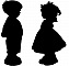 Pancarte mural / porte en bois model :couple de poulbot h 26 cm. gar&ccedil;on L9 cm /fille L13 cm 