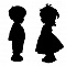 Pancarte mural / porte en bois model :couple de poulbot h 26 cm. gar&ccedil;on L9 cm /fille L13 cm 