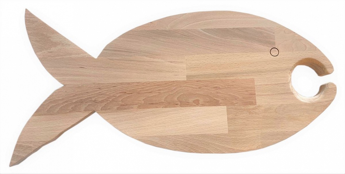 Planche à découper apéro en bois en forme de poisson.