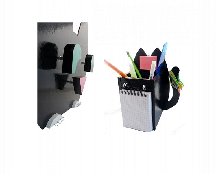 Set de rentrée scolaire en bois motif chat espiègle.