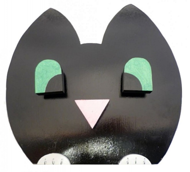 Set de rentrée en bois motif chat espiègle noir.