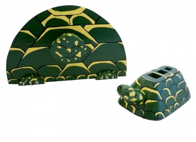 Set de rentr&eacute;e scolaire bois model : tortue Pot a crayon et Porte manteau mural a une pat&egrave;re