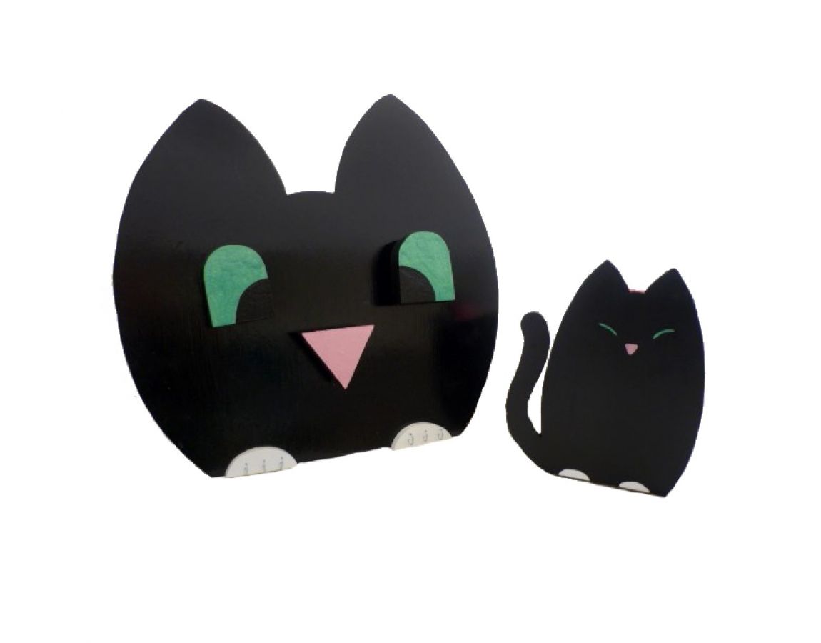 Set de rentrée scolaire en bois motif chat espiègle.