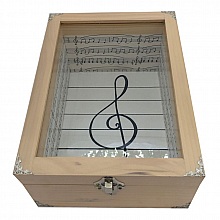 Boite en bois inclin&eacute;e et son couvercle en verre. Model : cl&eacute; musicale