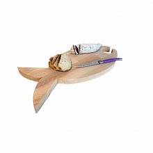 Planche &agrave; d&eacute;couper sp&eacute;cial ap&eacute;ro en bois de h&ecirc;tre naturel FSC mod&egrave;le poisson emplacement 1 verre 