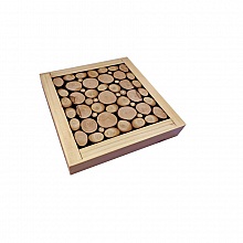 Dessous-de-plat en rondin de bois noisetier / lilas , r&eacute;versible en coupelle d&eacute;cor craquel&eacute; or