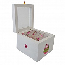 Petite Boite en bois massif d&eacute;cor cupcake blanc