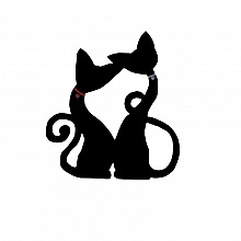 Pancarte mural ou de porte en bois model :couple chat grand enlac&eacute; c&oelig;ur 46x40 cm noir