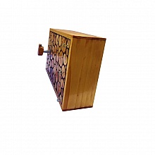 Porte-manteaux mural rectangulaire en rondin de bois couleur miel a 1 pat&egrave;re et porte cl&eacute; 30x20 cm