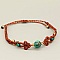 Bracelet ajustable en micro-macramé marron, perles chrysocolle et acier doré.