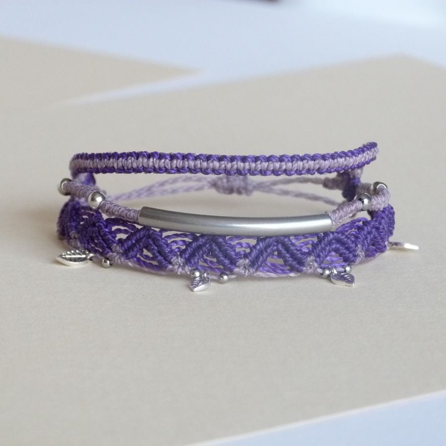 Bracelet multi-rangs 3 en 1  mauve et violet