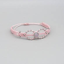 Bracelet micro-macram&eacute;  rose avec une pierre sertie quartz rose