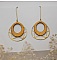 Boucles d'oreilles en bois ovales dor&eacute;es sur pampille ajour&eacute;e en laiton dor&eacute;