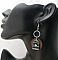 Boucles d'oreilles graphiques en bois noyer motif cage oiseau.