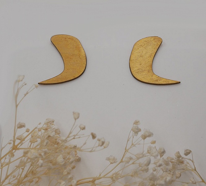 Puces d'oreilles graphiques s en bois dor&eacute; m&eacute;tallis&eacute;