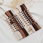 Mini tapis "Chocolat" pour dessous de tasse en macram&eacute; &eacute;cru, beige et marron