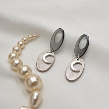 Boucles d'oreilles pendantes g&eacute;om&eacute;triques ovales blanc croissants de lune