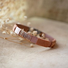 Bracelet en cuir femme rose poudr&eacute; et tiss&eacute;