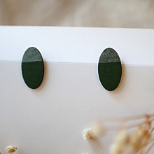 Puces d'oreilles ovales en bois peint en duo vert et gris effet m&eacute;tallis&eacute;
