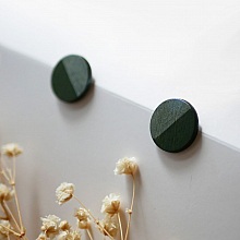 Puces d'oreilles rond en bois peint vert fonc&eacute; et gris effet m&eacute;tallis&eacute;