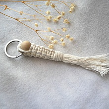 Porte-cl&eacute;s macram&eacute; perle en bois et corde coton couleur au choix 