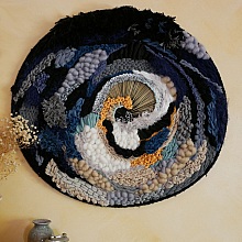 Grand tissage mural rond Coucher de soleil sur l'oc&eacute;an 