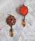 BO Harmony Ambre brod&eacute;es avec des Cristaux de Swarovski, des cabochons en verre de boh&egrave;me des ann&eacute;es 1960, des mini-gouttes, des rocailles et des crochets d'oreilles en Gold Filled 14 carats