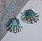 BO La Petite Sir&egrave;ne brod&eacute;es avec des cabochons en pierre de gemme : le Howlite Turquoise et la Pierre de Lune &agrave; laquelle s'ajoute des perles rondes nacr&eacute;es, rocailles, cristaux et dormeuses Argent 925