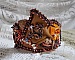 Bracelet Les R&ecirc;ves d'Acapulco manchette brod&eacute; sur du cuir vachette caramel avec des Cristaux de Swarovski, des perles magiques et des rocailles