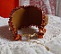 Bracelet Lady in Orange manchette Haute Couture brod&eacute; sur cuir avec cabochons en cristal, facettes, gouttes, perles nacr&eacute;es, rocailles aux couleurs Orange, Jaune, Or, Marron pour un style contemporain