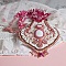 Plastron Lys Rose brod&eacute; avec une pierre de gemme l'Howlite blanc, rocailles, dentelle et perles diverses fa&ccedil;on Haute-Couture