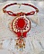 Pendentif Nous Deux Haute Couture brod&eacute; avec cabochon Verre sur dentelle Ivoire, fleurs et toupies Cristal AB orn&eacute;s de rocailles, perles en Verre et R&eacute;sine. Mont&eacute;s avec gouttes et perles Cristal