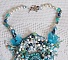 Plastron La Petite Sir&egrave;ne Haute Couture brod&eacute; avec des pierres de gemme de diff&eacute;rentes tailles : Le Howlite Turquoise et la pierre de Lune, perles nacr&eacute;es, rocailles, cristaux et dentelle