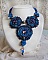 Plastron Roses Bleues Royales avec des cristaux de Swarovski et des rocailles
