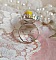 Bague Boule de Cristal mont&eacute;e avec fleurs en forme de cloche verre,  velours floqu&eacute; avec bague laiton et d&ocirc;me en verre