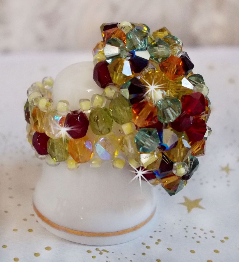 Bague Proven&ccedil;al avec des Cristaux de Swarovski et perles de boh&ecirc;me
