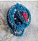Bague Far West tout en jean brod&eacute;e avec des pierres de Gemme : Le Sodalite et le Jade Jaune &agrave; laquelle s'ajoute un tissu en Jean, un tissu mouchet&eacute; de fleurs avec des chatons en Cristal et des toupies