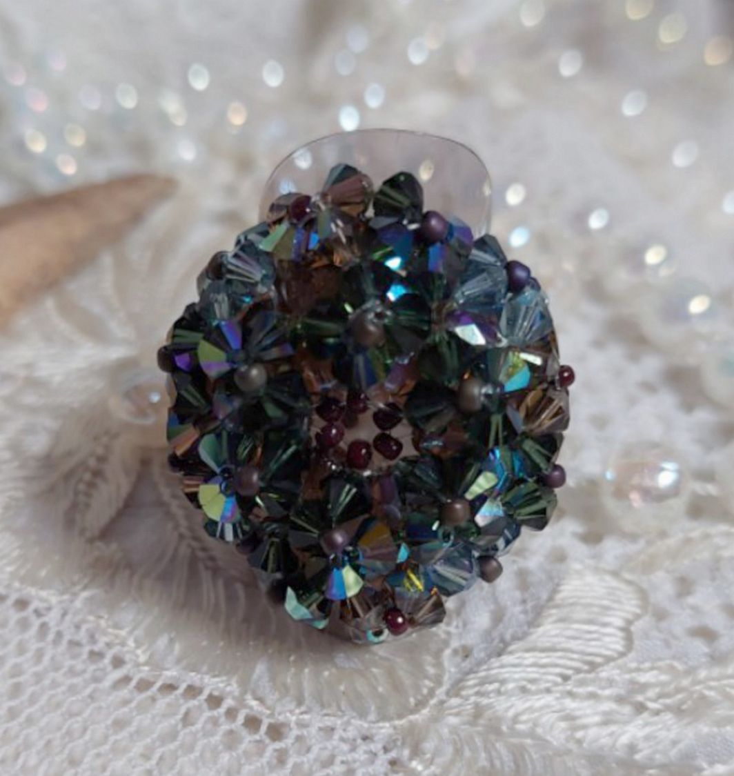Bague Long Brown Picasso Ethnique mont&eacute;e avec des toupies en cristal, facettes de boh&egrave;me en verre et rocailles