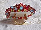 Bague Mia brod&eacute;e avec un cabochon octogone des ann&eacute;es 1960, perles rondes, toupies, chatons, perles nacr&eacute;es, facettes, rocailles, mini gouttes dans les tons Rouge, Corail, Bleu, Kaki, Gold et Bronze 