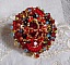 Bague Mia brod&eacute;e avec un cabochon octogone des ann&eacute;es 1960, perles rondes, toupies, chatons, perles nacr&eacute;es, facettes, rocailles, mini gouttes dans les tons Rouge, Corail, Bleu, Kaki, Gold et Bronze 