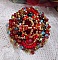 Bague Mia brod&eacute;e avec un cabochon octogone des ann&eacute;es 1960, perles rondes, toupies, chatons, perles nacr&eacute;es, facettes, rocailles, mini gouttes dans les tons Rouge, Corail, Bleu, Kaki, Gold et Bronze 