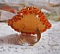 Bague Rumba brod&eacute;e avec un cabochon en Cristal de Swarovski Sunshine orn&eacute;e de facettes Cristal Jaune/Orange et Abricot &agrave; laquelle s'ajoute des chatons, rocailles Oranges et Dor&eacute;es sur bague Dor&eacute;e
