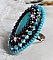 Bague Turquoise au style Am&eacute;rindien avec un cabochon ovale en pierre de gemme : le Turquoise lui-m&ecirc;me orn&eacute; de toupies en Cristal, s&rsquo;ajoute des rocailles en verre Miyuki et tch&egrave;que sur une bague Bronze