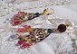 BO Asiane, dentelle violine, gouttes en cristal, perles, estampes, b&eacute;li&egrave;res plaqu&eacute;es or et dormeuses en laiton dor&eacute;