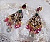 BO Asiane, dentelle violine, gouttes en cristal, perles, estampes, b&eacute;li&egrave;res plaqu&eacute;es or et dormeuses en laiton dor&eacute;