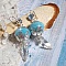 BO Azur&eacute;e Blue avec des pompons Bleu Ciel, cabochons et gouttes torsad&eacute;es en Cristal, coupelles et crochets en Argent 925/1000