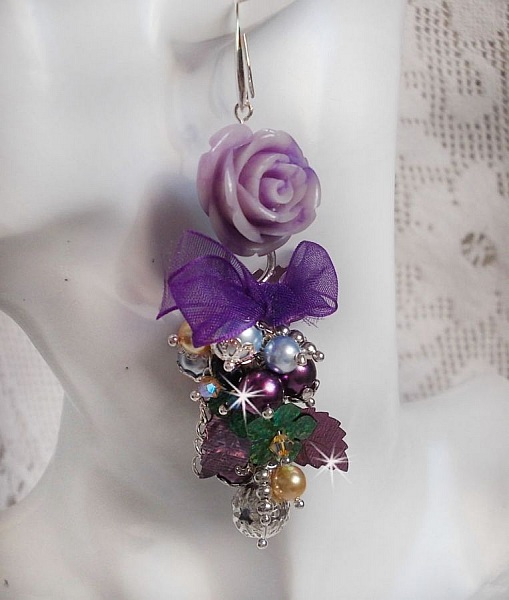 BO Bell'issim Violet et ivoire  avec des beaux Cristaux et perles semi-pr&eacute;cieuses